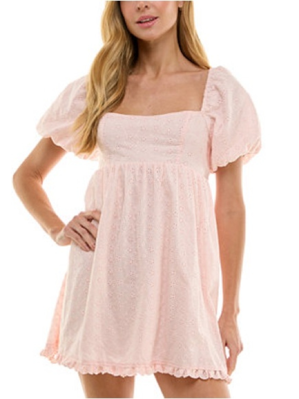 NWT City Studio Pink Eyelet Puff Sleeve Dress, Size XL